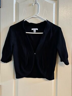 dressbarn Black Cropped Open-Front Cardigan